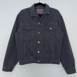 Vintage 90s Guess Authentic Jeans Gray Denim Jacket Mens Made in USA Size M